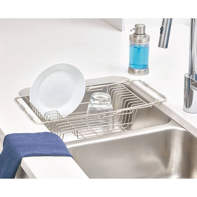 iDESIGN Classico Steel Wire Adjustable Over The Sink/Countertop Dish Drainer Satin: Freestanding Metal Kitchen Rack