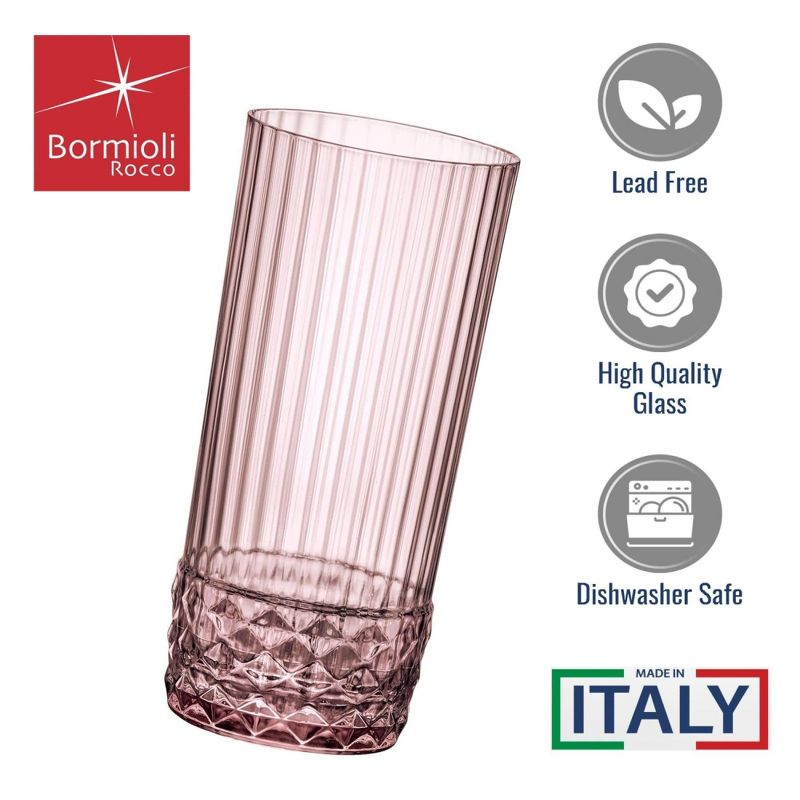 Bormioli Rocco America '20s 16.25 oz Cooler Glass, Set of 6 - Lilac Rose