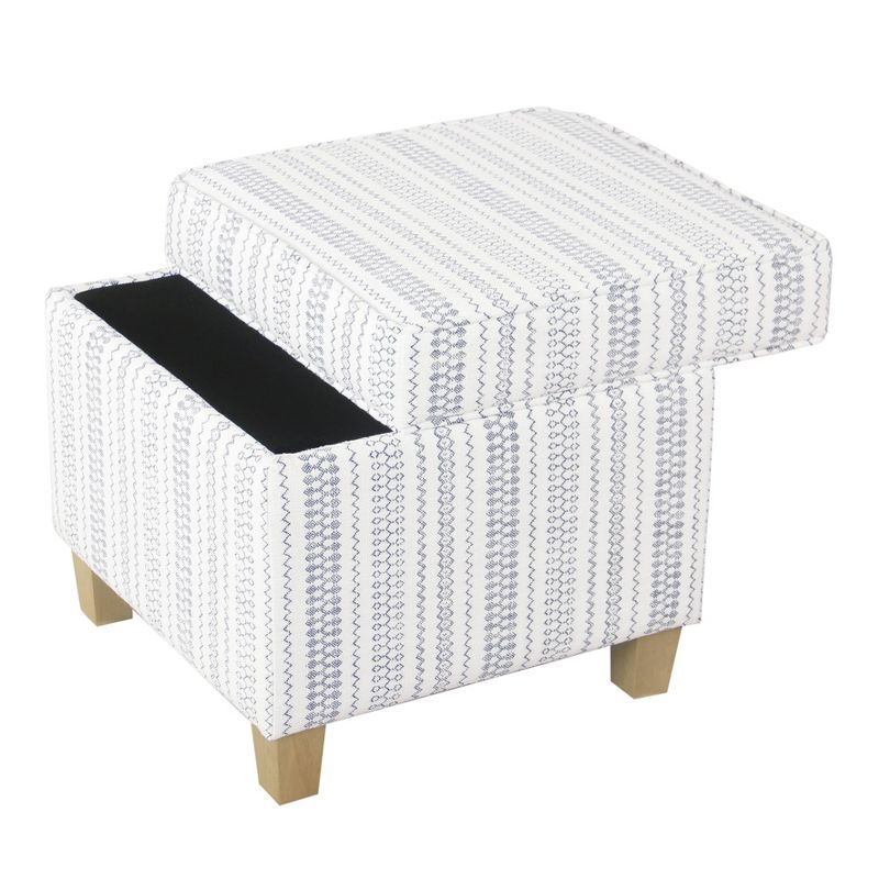Cole Classics Square Storage Ottoman with Lift Off Top Blue Striped - HomePop: Farmhouse Accent, Wood Legs