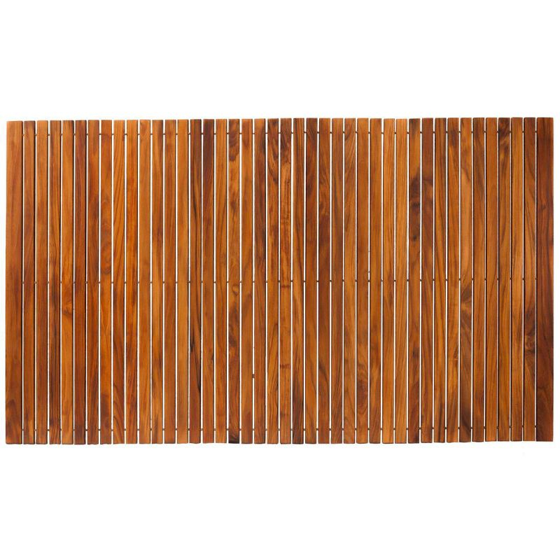 Nordic Teak 59" x 35" Extra Large Oiled Shower and Bath String Mat with Rubber Footing - Brown