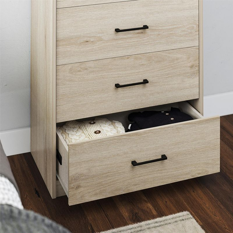 Ameriwood Home BrEZ Build Collection Pearce Tall 5 Drawer Dresser, Light Oak