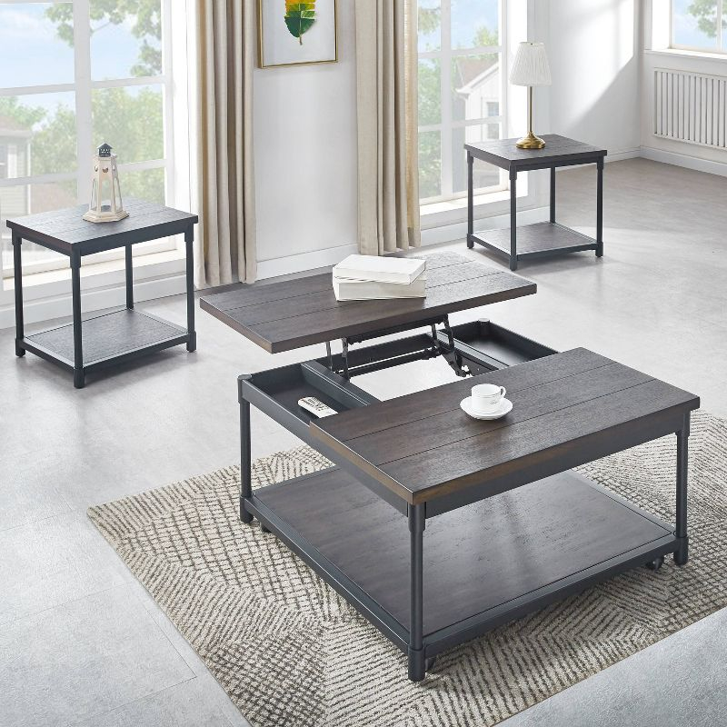Prescott Lift Top Square Cocktail Table Dark Brown - Steve Silver Co.: Rustic Style, Metal Frame, Wood Veneer Top