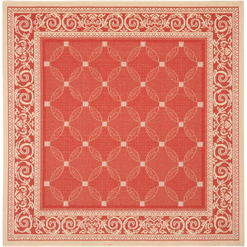 Courtyard CY1502 Power Loomed Indoor and Outdoor Area Rug - Red/Natural - 6'7"x6'7" - Safavieh