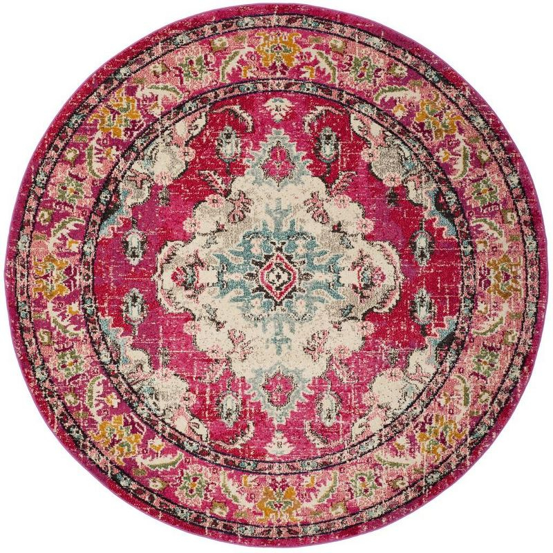 Monaco MNC243 Power Loomed Indoor Area Rug - Pink/Multi - 5' Round - Safavieh
