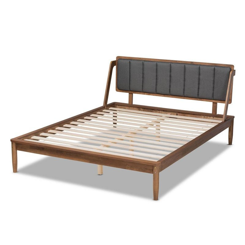 Baxton Studio Queen Helsa Mid-Century Modern Platform Bed Walnut/Brown/Gray: Wood Frame, No Box Spring Needed