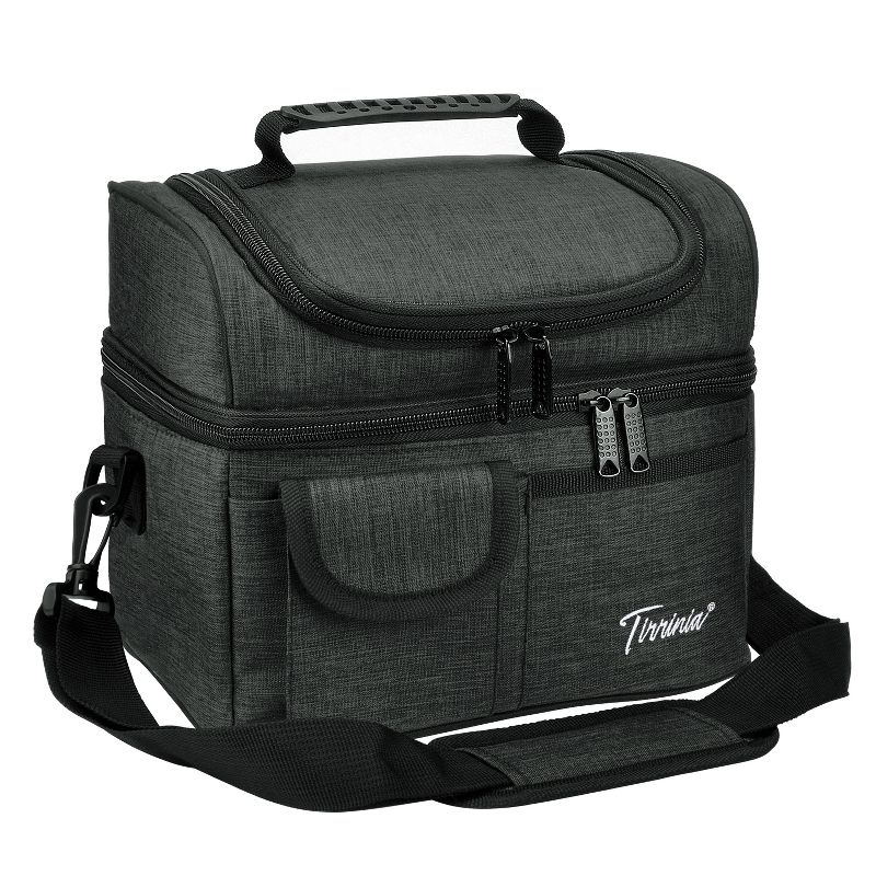 Tirrinia Dual Compartment Lunch Bag with Shoulder Strap for Adults, Large Lunch Bags, Insulated Leakproof Thermal Lunch Totes, Charcoal