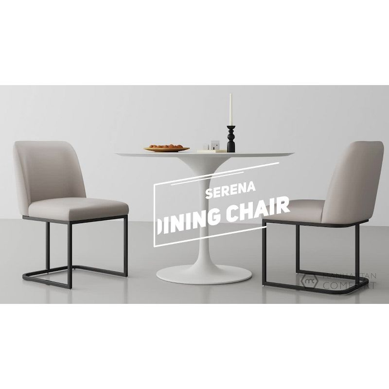 Set of 6 Serena Modern Leatherette Upholstered Dining Chair Set Cream - Manhattan Comfort: No Assembly, Steel Legs