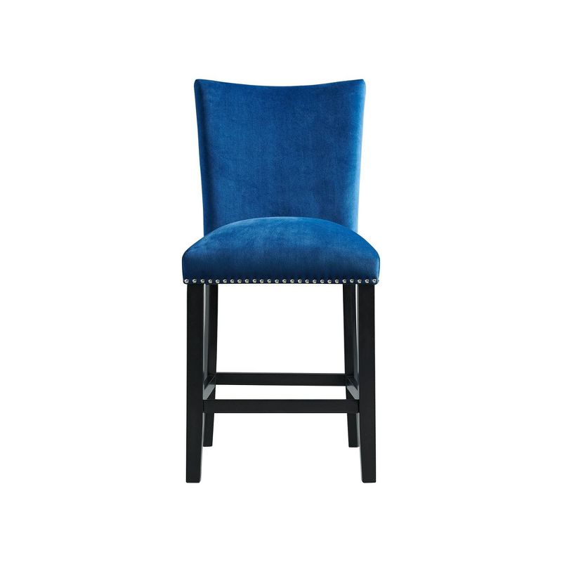 Set of 2 Celine Velvet Counter Height Barstools Blue: Nailhead Trim, Rubberwood Legs - Picket House Furnishings