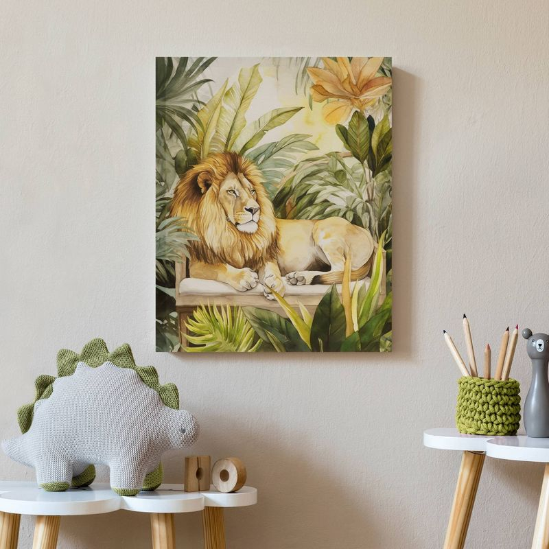 Madison Park 16"x20" Jungle Wild Regal Lion Print Canvas Natural Wall Art Lion Green