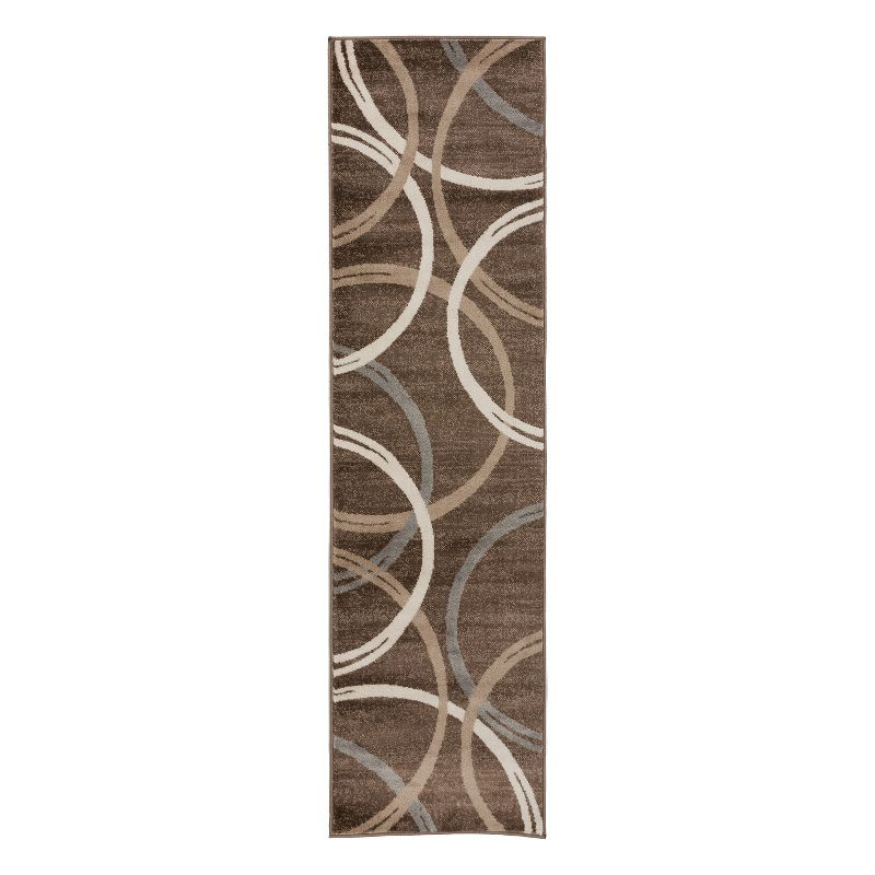 World Rug Gallery Contemporary Abstract Circles Design Brown 2' x 7' Runner Rug