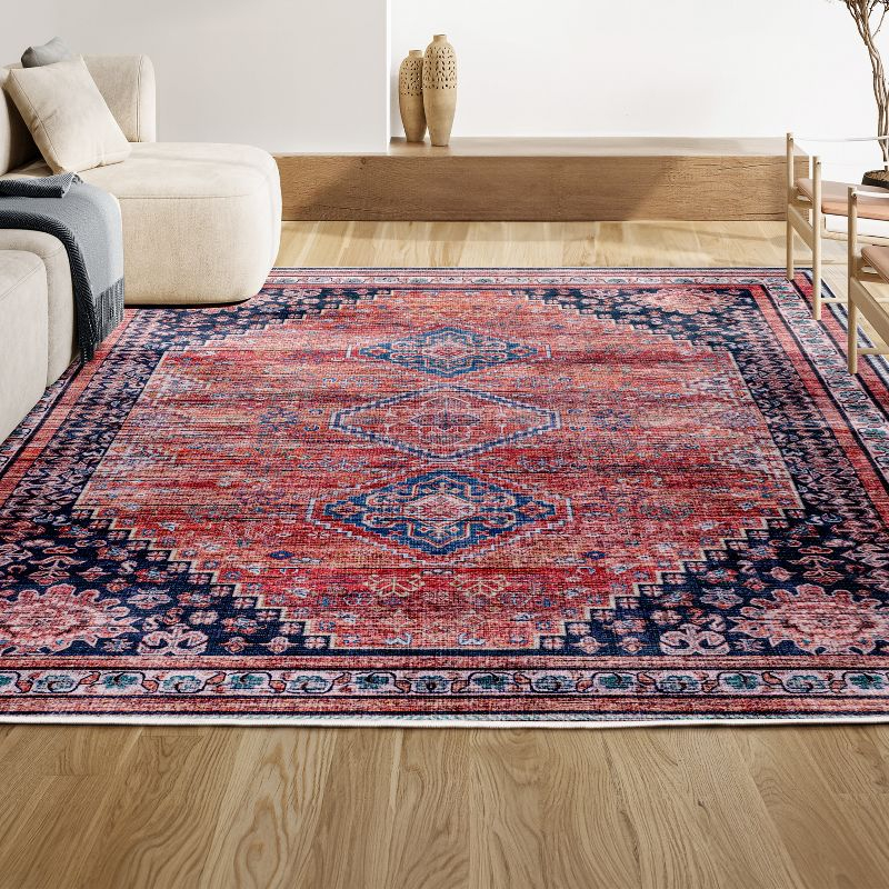 4' x 6' Dalyan Geometric Medallions Machine Washable Indoor/Outdoor Area Rug, Terra/Navy - JONATHAN Y