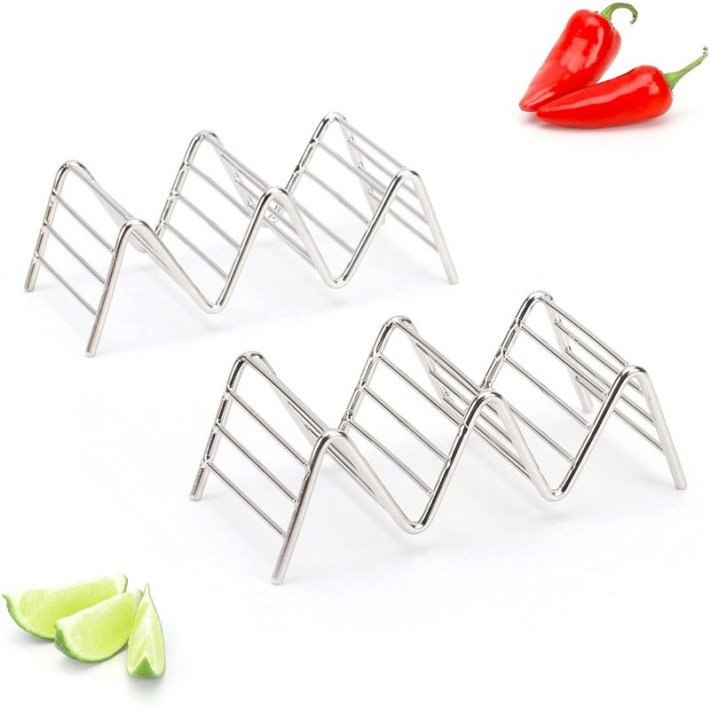 2 Lb Depot Premium Stainless Steel Stackable Taco Holders - Holds 2-5 Hard or Soft Tacos, Five Styles Available - Set of 2