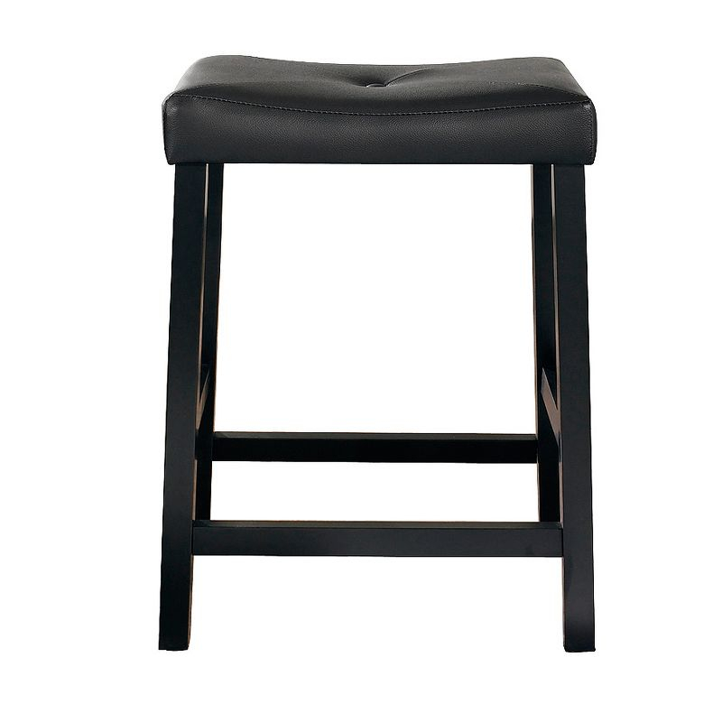 Crosley Set of 2 24" Upholstered Saddle Seat Counter Height Barstools Black: Faux Leather, Wood Frame, Foam Fill