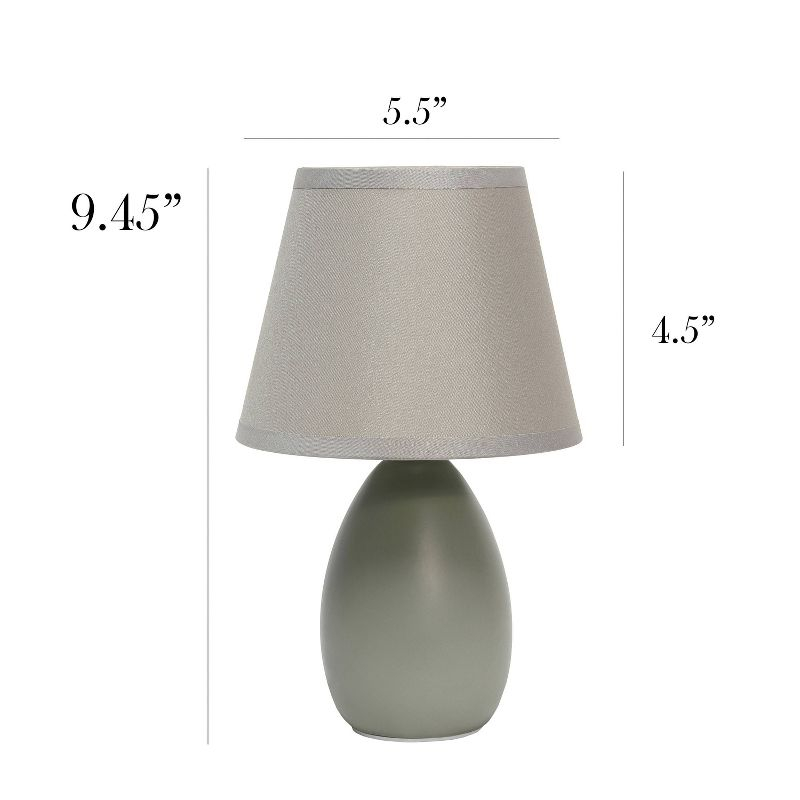 Simple Designs 9.45" Mini Egg Oval Ceramic Table Lamp with Matching Shade (Includes LED Light Bulb) Gray