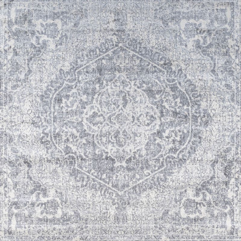 6' x 6' Modern Persian Vintage Medallion Area Rug, Gray/Ivory - JONATHAN Y