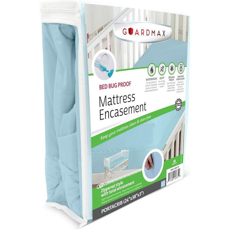 Guardmax - Bed Bug Proof Mattress Protector - Zippered Style - Light Blue - 24" x 38" x 3" (Portacrib)