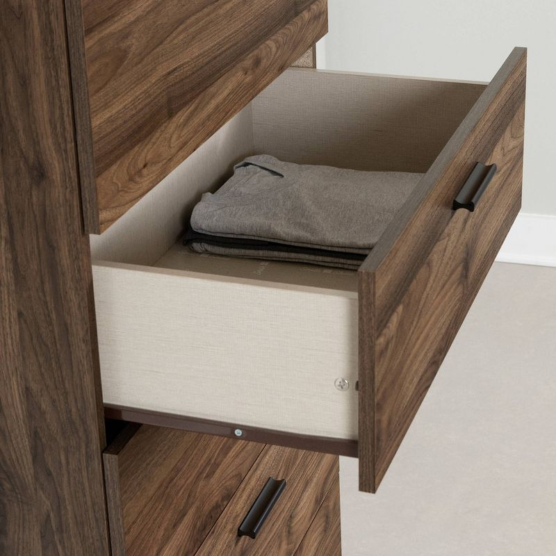 South Shore Musano 5 Drawer Chest Natural Walnut: Bedroom Storage, Vertical Design, Laminate Surface