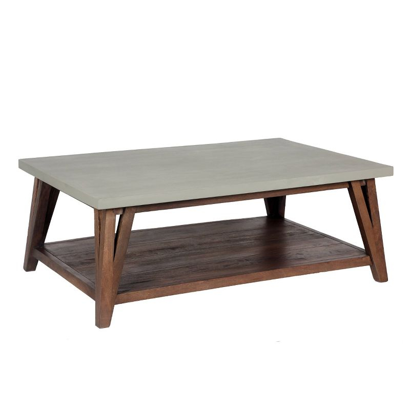 48" Brookside Coffee Table Concrete Coated Top and Wood Light Brown/Gray - Alaterre Furniture: Mid-Century Modern Design, Fixed Shelf
