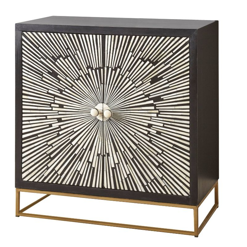 Steve Silver Co. 2 Doors Amika Sunburst Accent Cabinet Black/White: Modern Luxury Storage, Glossy Finish, No Assembly Required