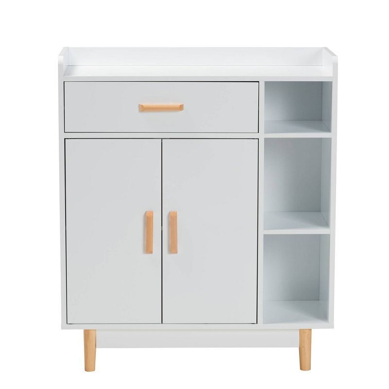 Baxton Studio Russell Two-Tone Wood 2 Door Sideboard White/Oak Brown: 40" Credenza Buffet Console with Fixed Shelves