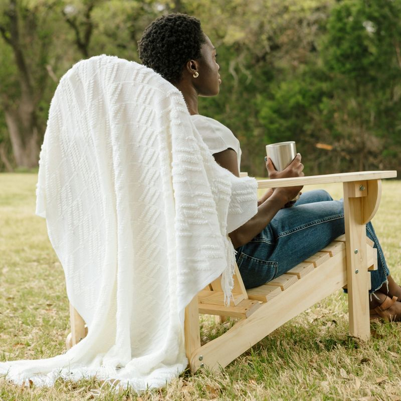 Chanasya Bevel Acrylic Knit Boho Throw Blanket With Tassels - (50x65 Inches) White Cloud
