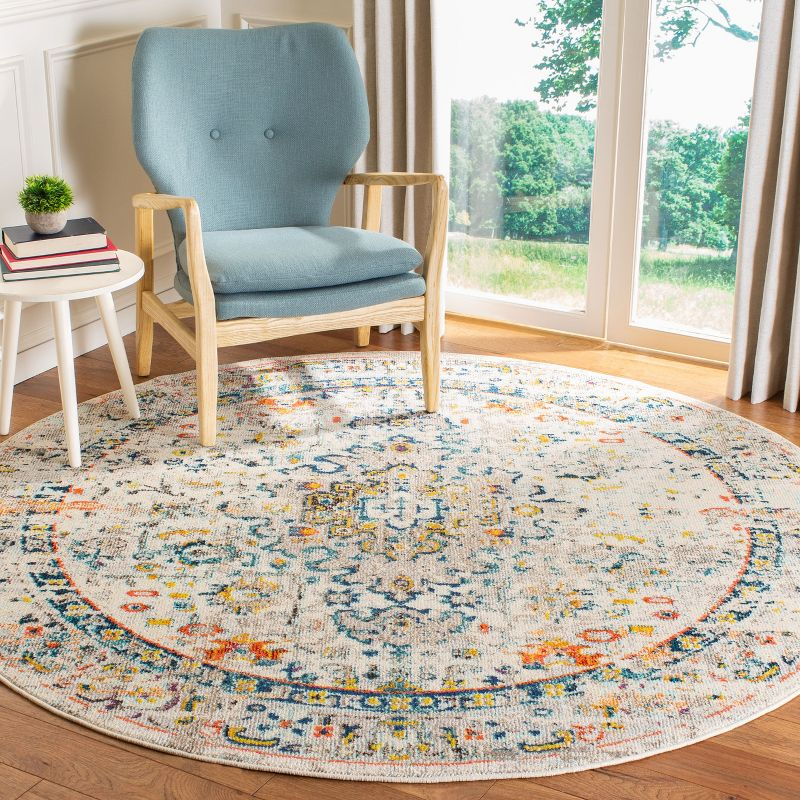 Madison MAD474 Power Loomed Indoor Area Rug - Cream/Blue - 9' Round - Safavieh