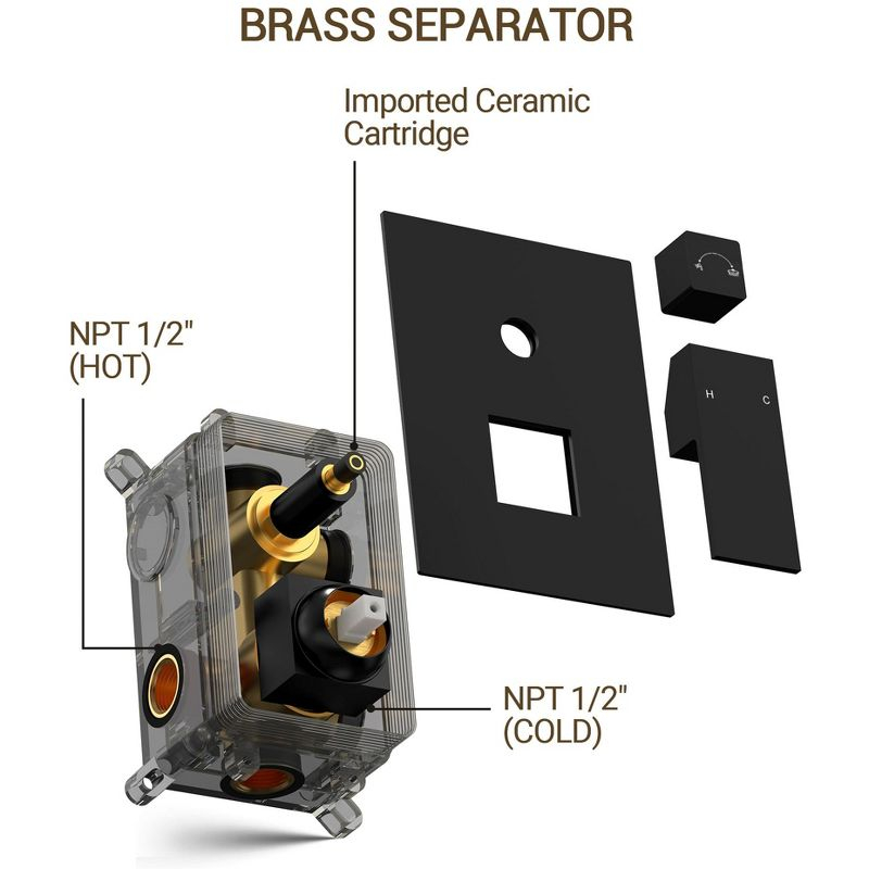 YAWWALK 10" Shower Head with 3-Spray Patterns Handheld in Matte Black (Valve Included)