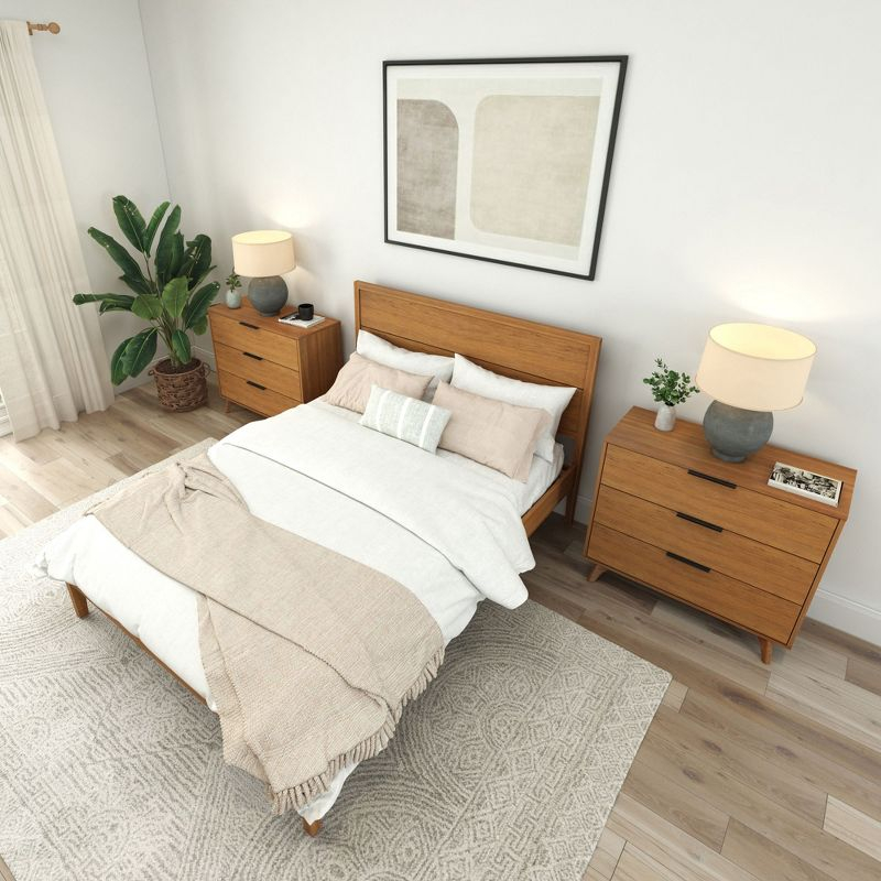 Plank+Beam Duo Solid Wood Queen Bed Frame with Panel Headboard , No Box Spring Needed, Pecan