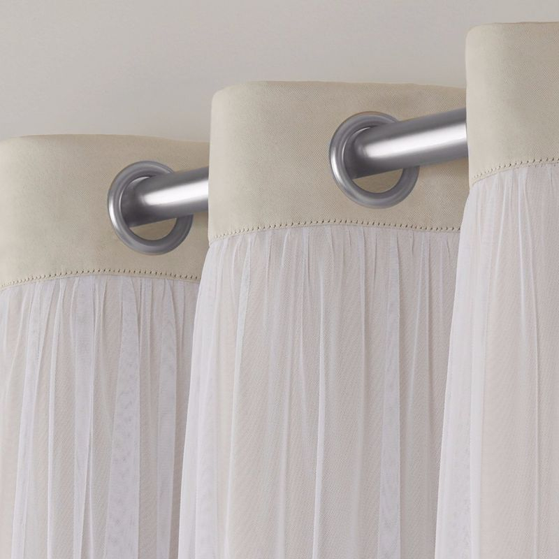 Set of 2 (63"x52") Caterina Layered Solid Blackout with Sheer Top Curtain Panels Sand - Exclusive Home: Thermal Insulated