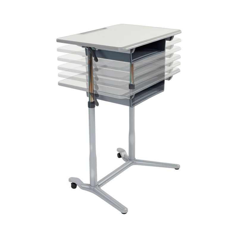 ECR4Kids 3S Mobile Desk, Sit Stand and Store, Adjustable, Grey