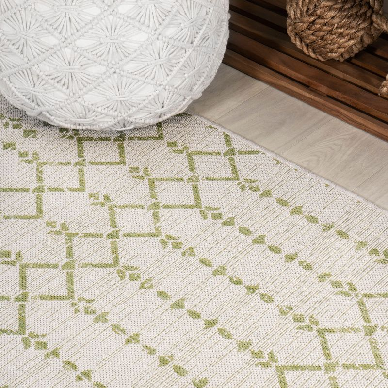 5' x 5' Ourika Moroccan Geometric Textured Weave Indoor/Outdoor Area Rug, Cream/Green - JONATHAN Y