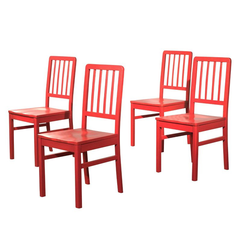Buylateral Set of 4 Camden Wood Slat Back Dining Chairs Red - Buylateral: Rubberwood Frame, Spot Clean, No Assembly Required