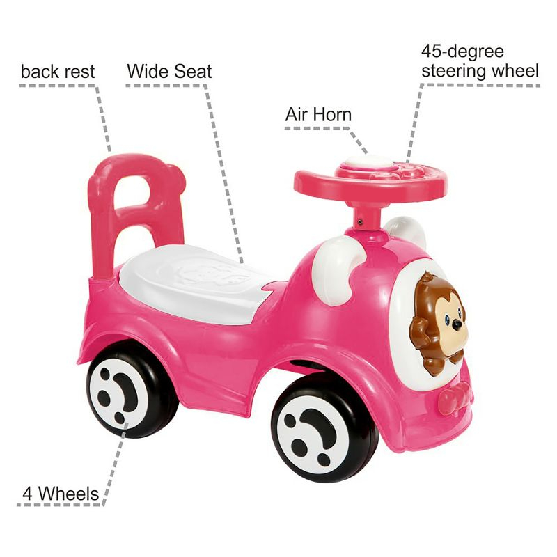Timate: Push & Ride Racer - Pink & Monkey - Foot-To-Floor Car Ride-On, Ages 1-2