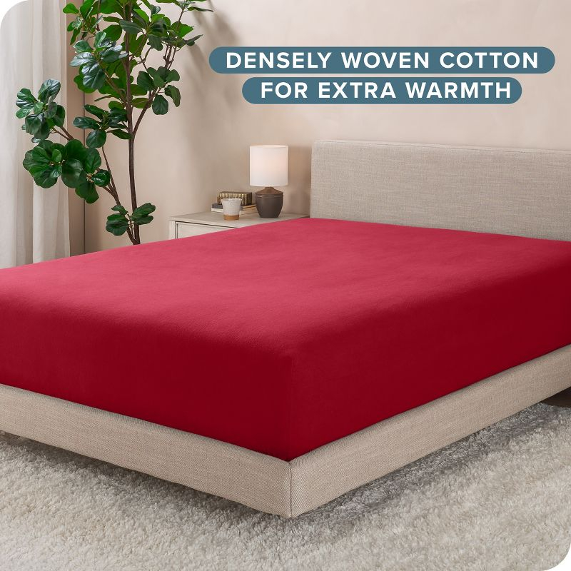 Twin Size Red Cotton Flannel Fitted Sheet by Bare Home