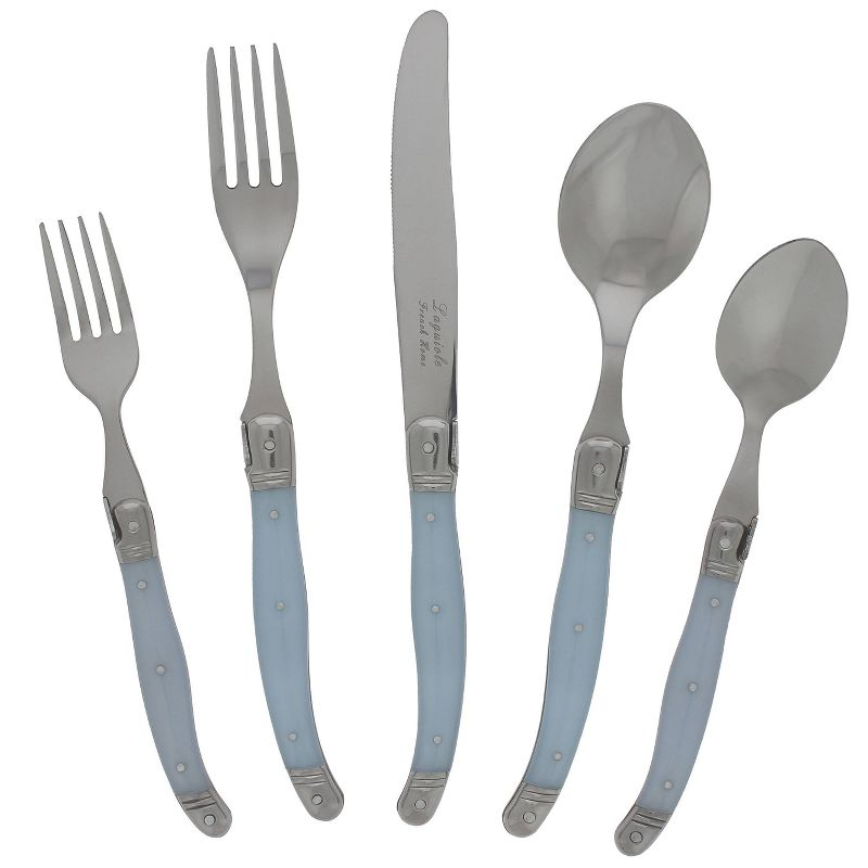 French Home Laguoile 20pc Stainless Steel Silverware Set Blue: Flatware Set, Service for 4, Dishwasher-Safe