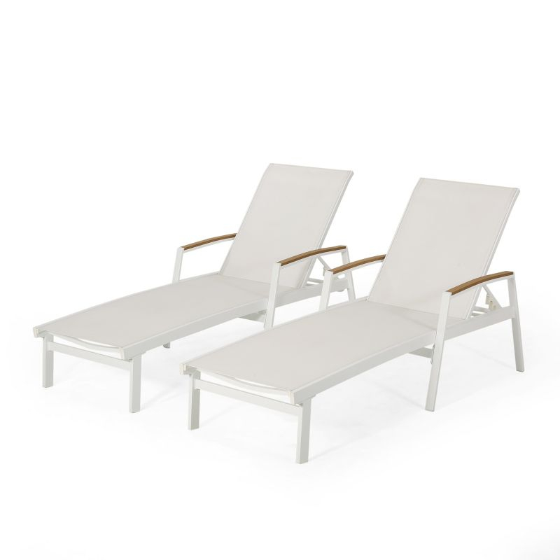GDFStudio Joy Outdoor Aluminum Adjustable Chaise Lounge with Mesh Seating (Set of 2), White