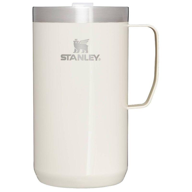 Stanley 24 oz Stainless Steel Classic Legendary Mug Cream Gloss: Dishwasher-Safe Drinkware for Hot & Cold Beverages