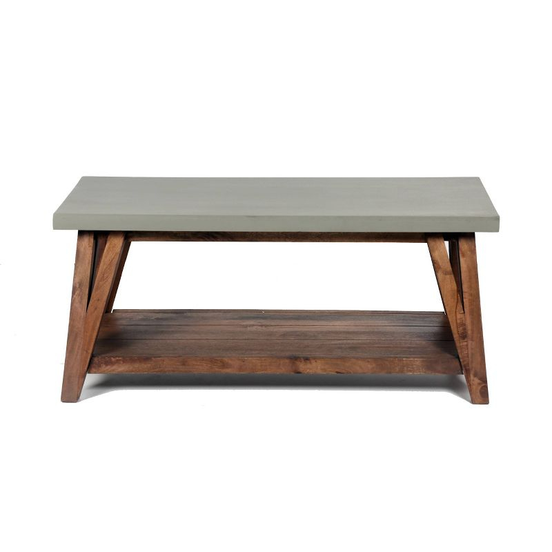 Alaterre Furniture 36" Brookside Coffee Table Concrete Coated Top and Wood Light Gray/Brown: Mid-Century Modern Design, Fixed Shelf