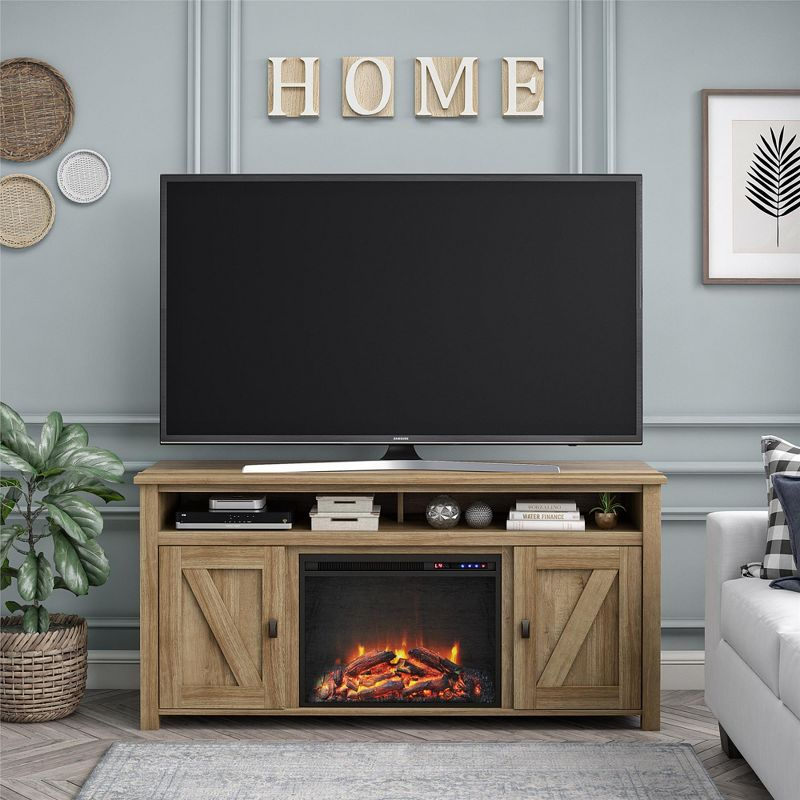 Ameriwood Home Farmington Electric Fireplace Space Heater TV Console for TVs up to 60", Natural