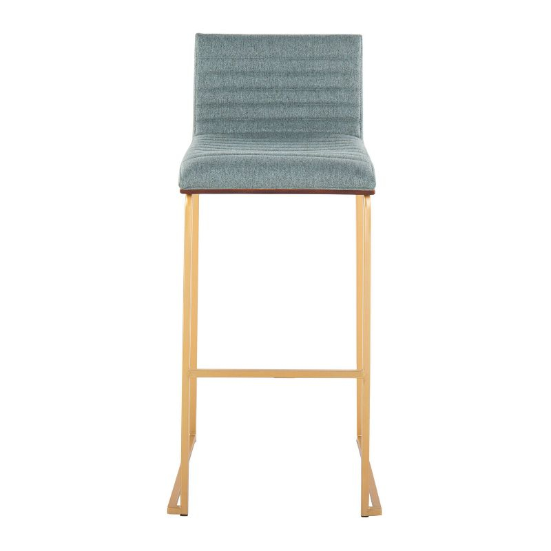 Set of 2 Mason Mara Barstools Gold/Walnut/Green - LumiSource: Fixed-Height, Tufted Seat, Metal Base