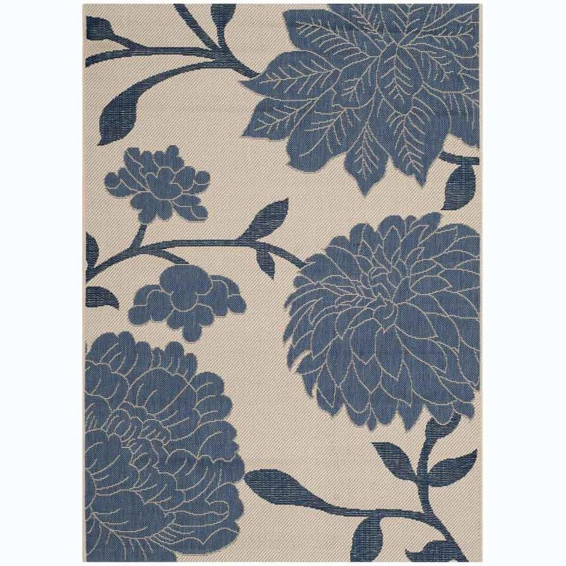 Courtyard CY7321 Power Loomed Indoor and Outdoor Area Rug - Beige/Blue - 4'x5'7" - Safavieh