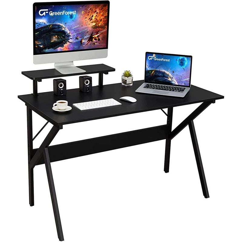 Greenforest Home Office Desk with Monitor Shelf, Computer/Gaming Desk, Black, 47in
