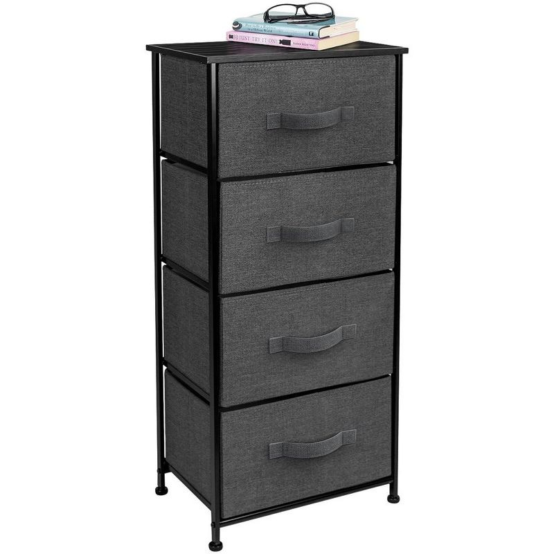 Sorbus 4 Drawers Chest Nightstand - Storage for Closet, Home, College Dorm - Features Steel Frame, Wood Top, & Fabric Bins (Black)