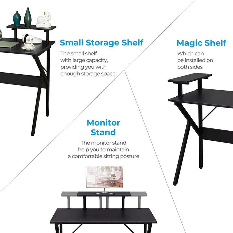 Greenforest Home Office Desk with Monitor Shelf, Computer/Gaming Desk, Black, 47in