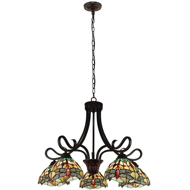 Chloe Lighting Empress Dragonfly Tiffany-Style Dark Bronze 5 Light Large Chandelier 27 Inch Wide
