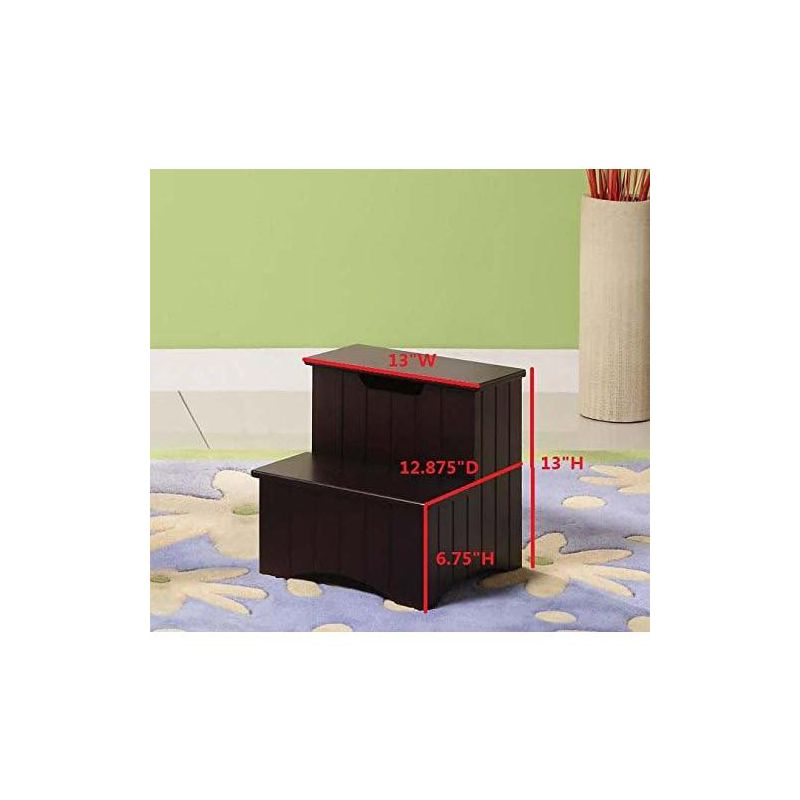 Kings Brand Dark Cherry Finish Wood Bedroom Step Stool With Storage