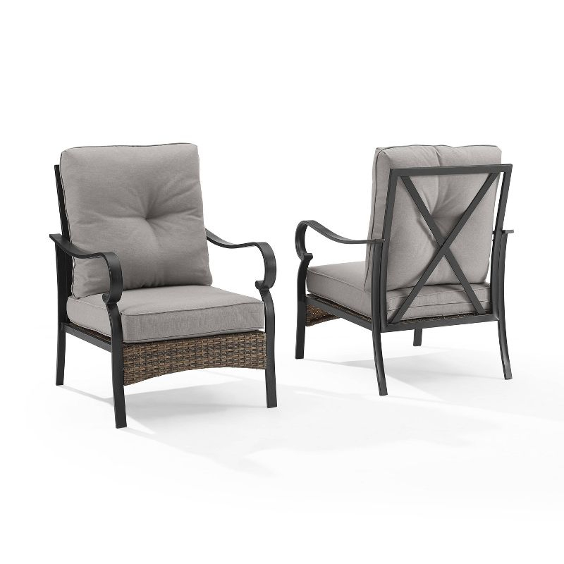 2pk Dahlia Outdoor Steel Arm Chairs Taupe/Matte Black - Crosley: Padded, Weather-Resistant Patio Seating