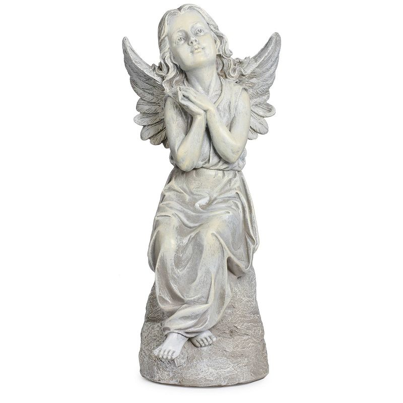 Roman 16" Sitting Angel Resin Outdoor Garden Statues Gray
