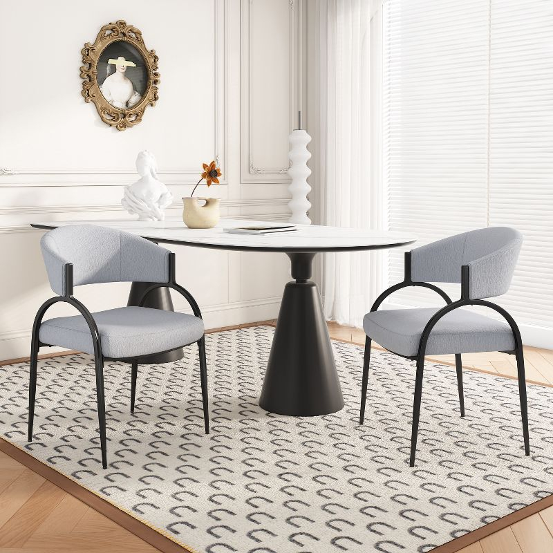 Christopher Knight Home Hayden Upholstered Armrest Dining Chairs with Metal Legs (Set of 2), Gray/Black