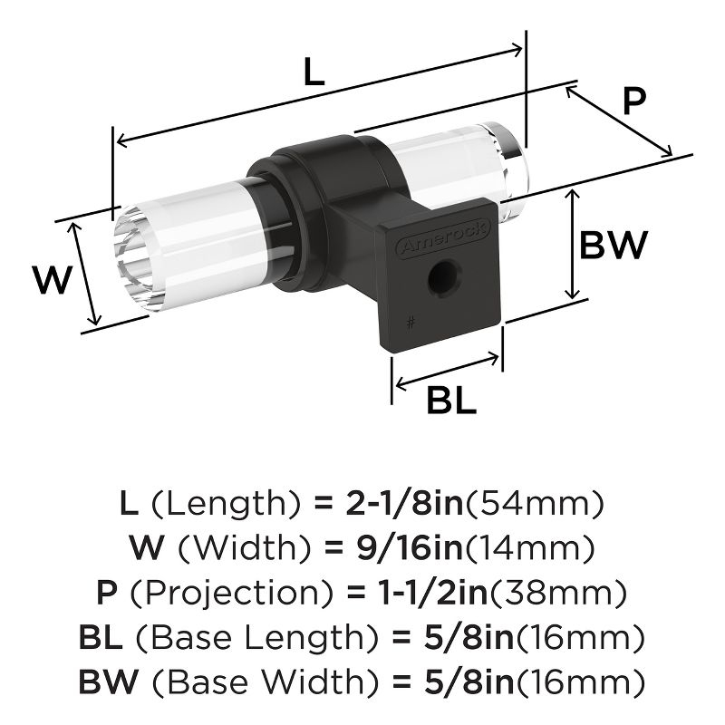 Amerock Glacio 2-1/8 inch (54mm) Length Clear/Black Bronze Cabinet Knob